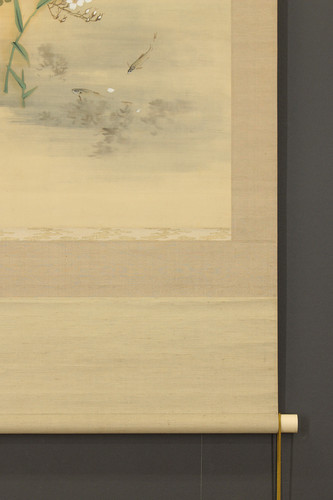 掛軸野薔薇にカワセミと鮎図