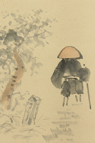 掛軸-1292　清水寺　松本大圓　賛　木村閑流　画　月下の僧　「大道無門」　共箱 掛軸-1292清水寺松本大圓賛木村閑流画月下の僧「大道無門」共箱