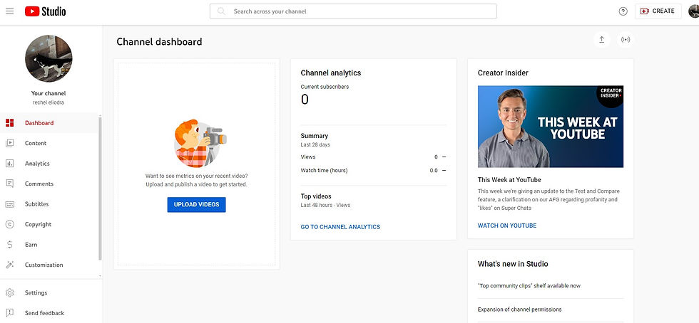 YouTube Studio Dashboard