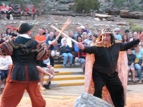 Actors sword fighting in Robinhood - A Panto, Presented by the Big Bear Theatre Project