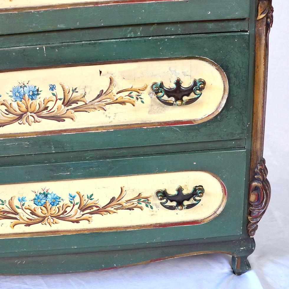 Thumbnail: 19th century French style floral painted chest of drawers with marble top