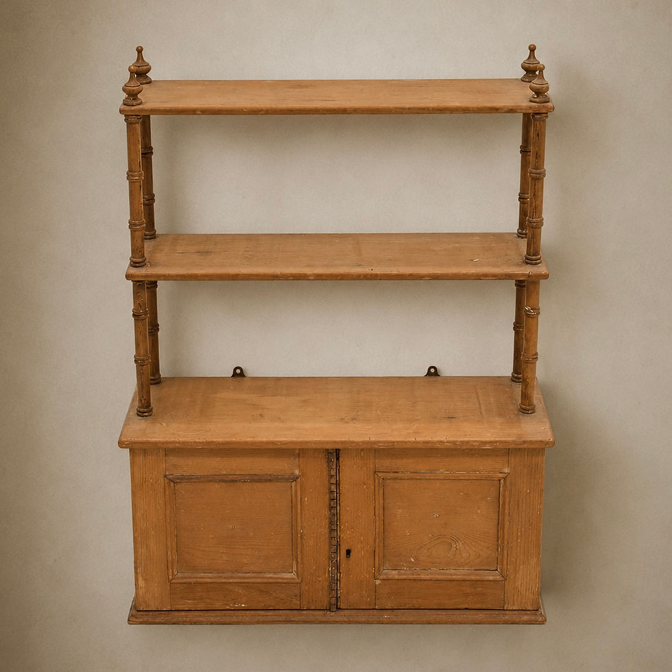 Thumbnail: Victorian Pine Wall Shelves with Cupboard Antique Kitchen Rack
