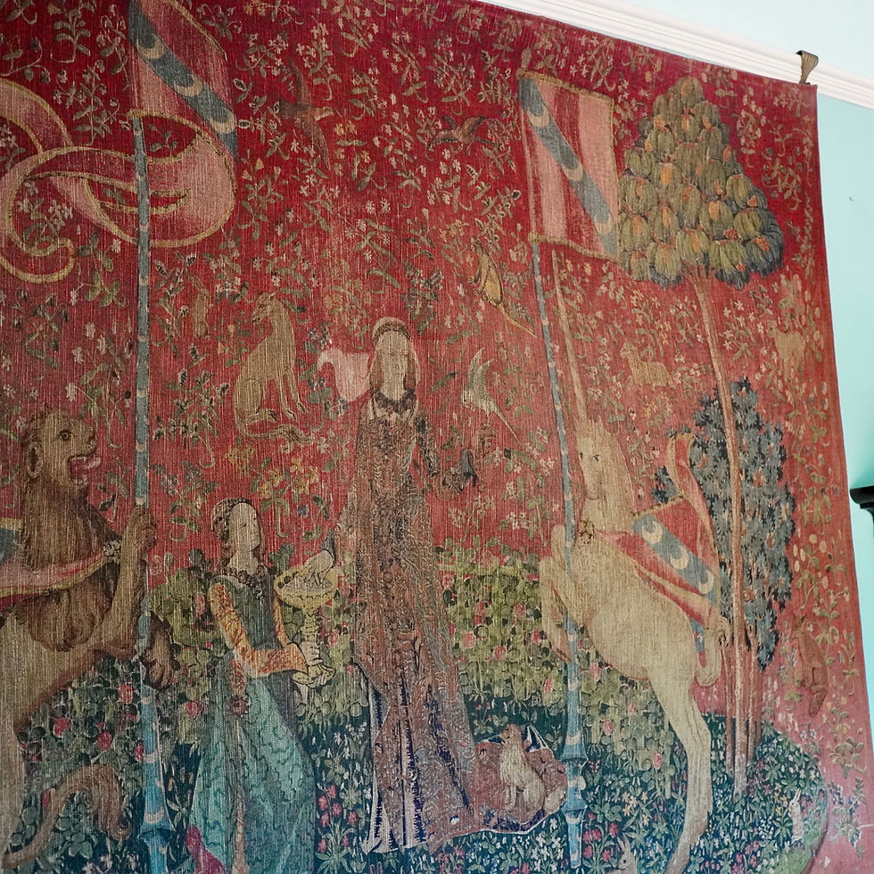 Thumbnail: Large Antique French Wool Needlepoint Tapestry after 'The Lady and the Unicorn'