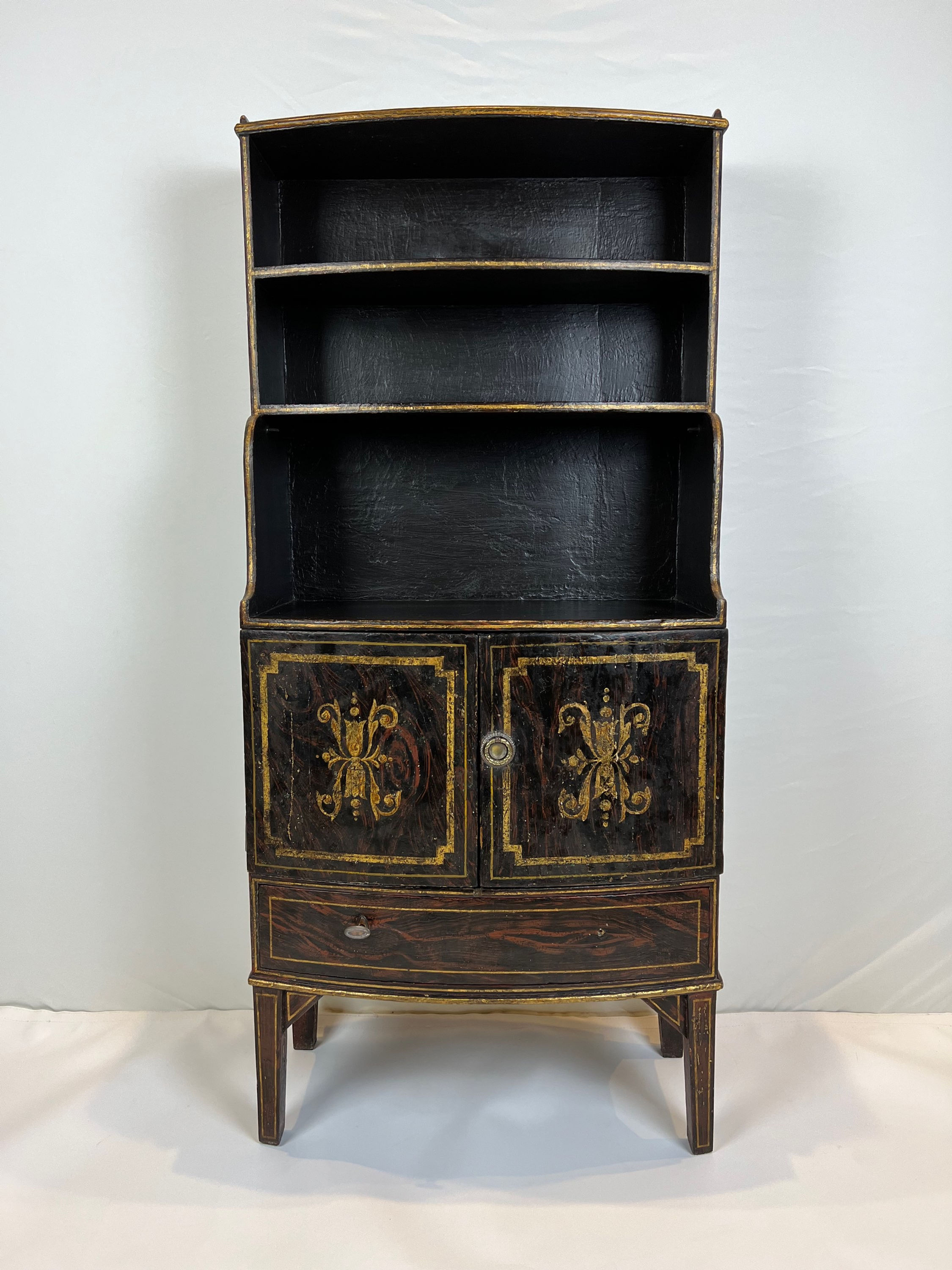 Regency painted pine waterfall bookcase