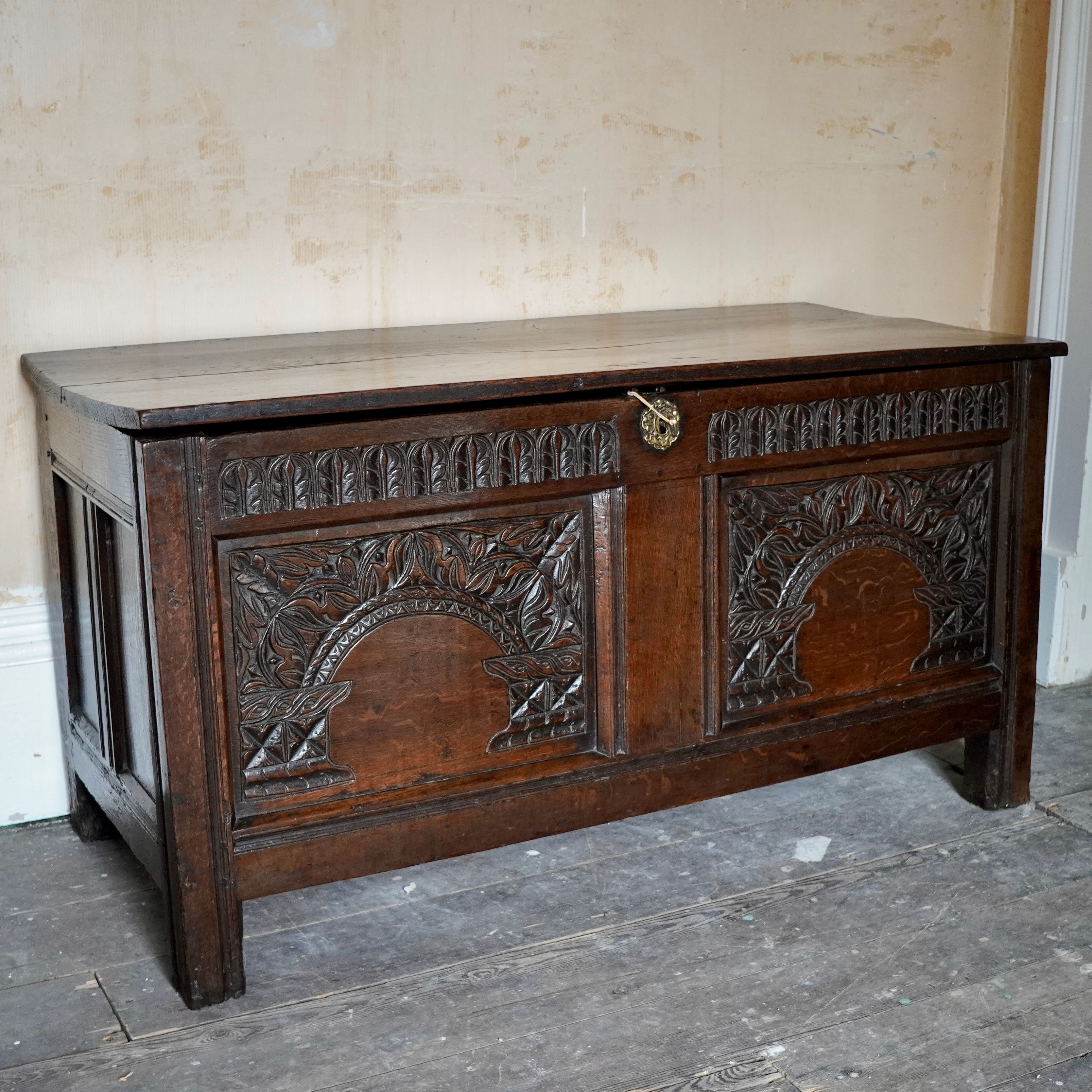 17th Century Carved Joined Oak Coffer Blanket Chest