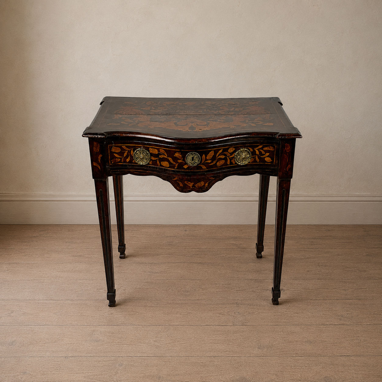 18th Century Dutch Walnut Floral Marquetry Serpentine Side Table