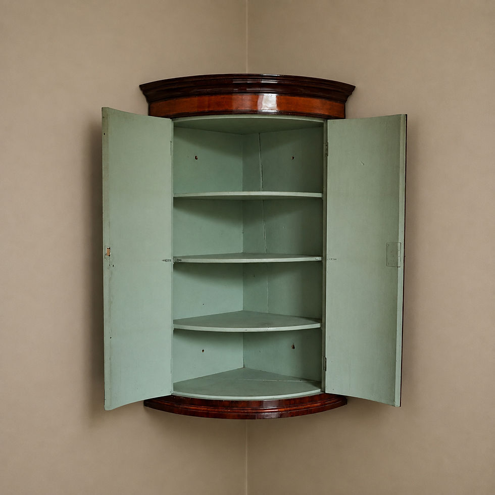 Thumbnail: George III Bow Front Hanging Corner Cabinet Plum Pudding Mahogany c1780