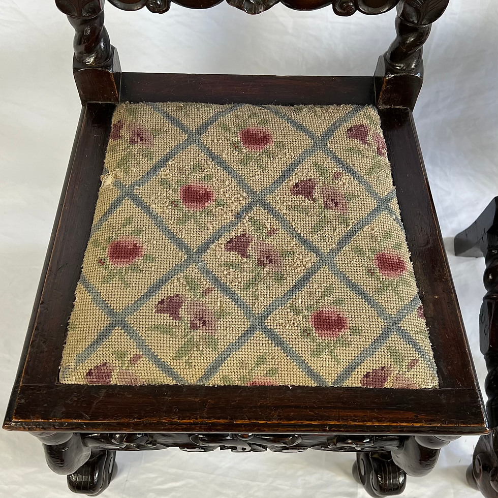 Thumbnail: Pair of Queen Anne style carved walnut occasional chairs