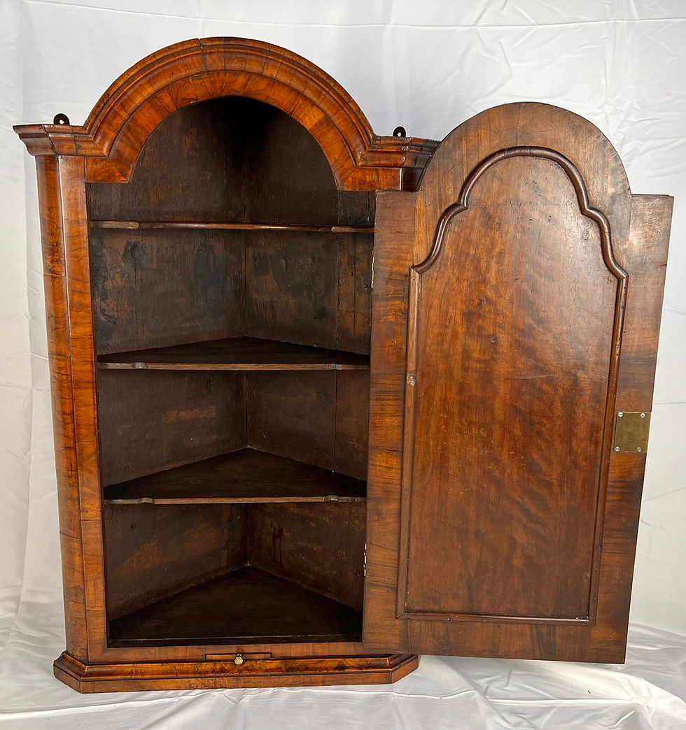 Thumbnail: Queen Anne walnut wall hanging corner cupboard with mirror