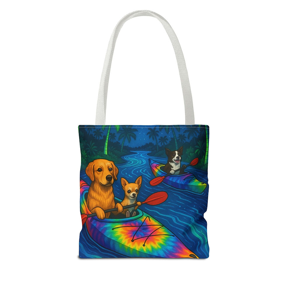 Thumbnail: Vibrant Kayaking Dogs Tote Bag, Pet Owner Gift, Summer Outings, Picnics