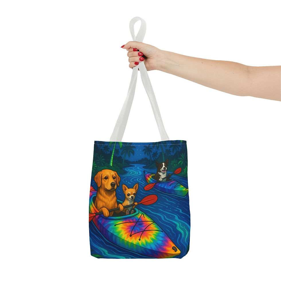 Thumbnail: Vibrant Kayaking Dogs Tote Bag, Pet Owner Gift, Summer Outings, Picnics