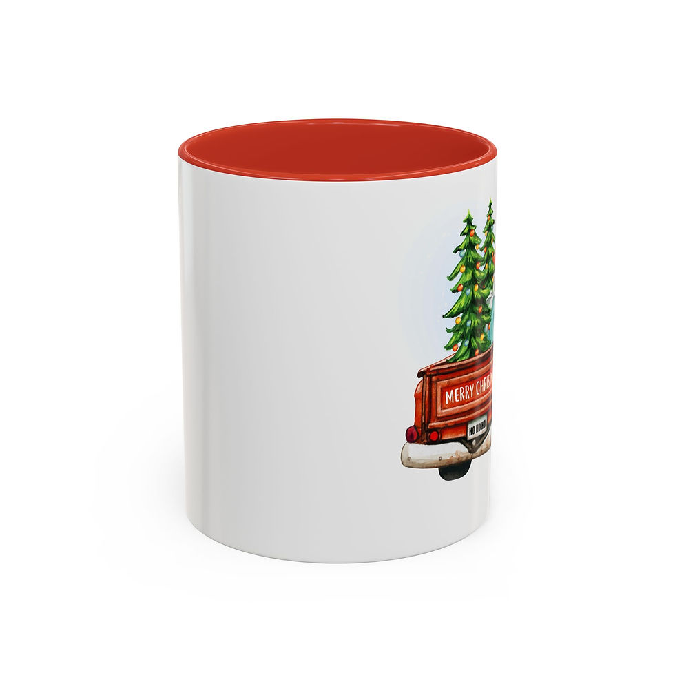 Thumbnail: Retro Truck & Christmas Trees Festive Truck, Holiday Gift, Drinkware, Coffee Mug