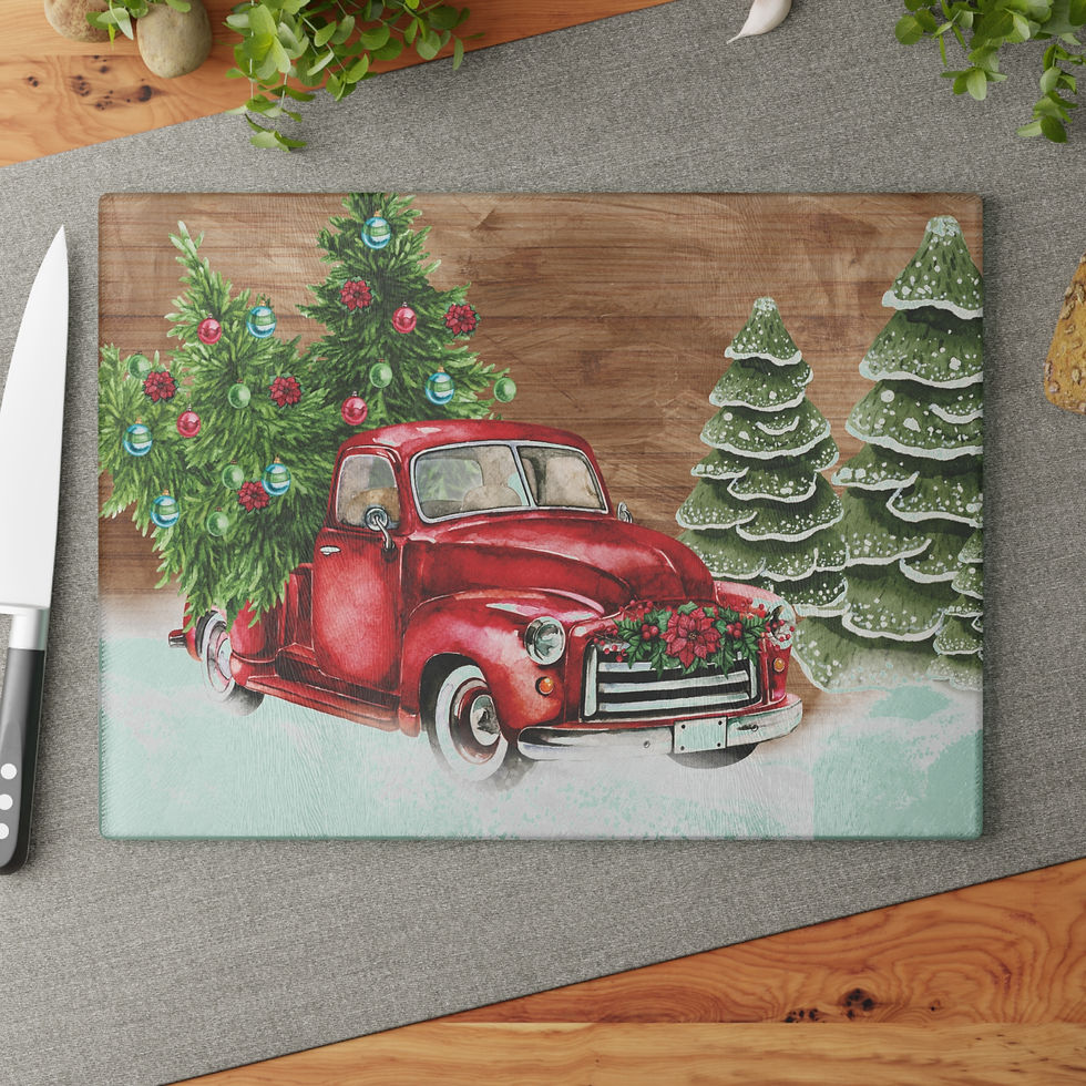 Thumbnail: Rustic Christmas Glass Cutting Board, Holiday Kitchen Decor, Gift, Seasonal 