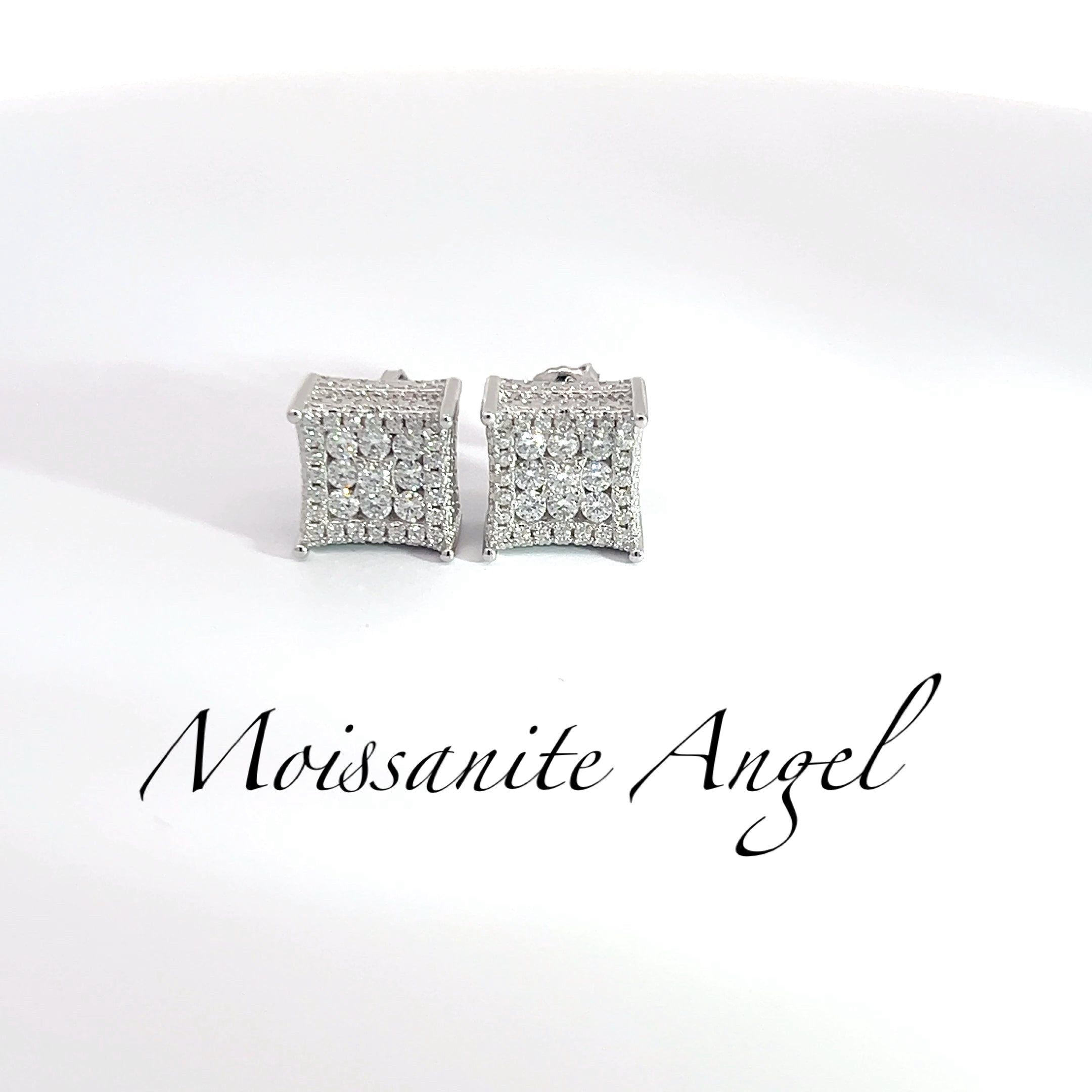 Silver Square Moissanite Cluster Studs — 9mm