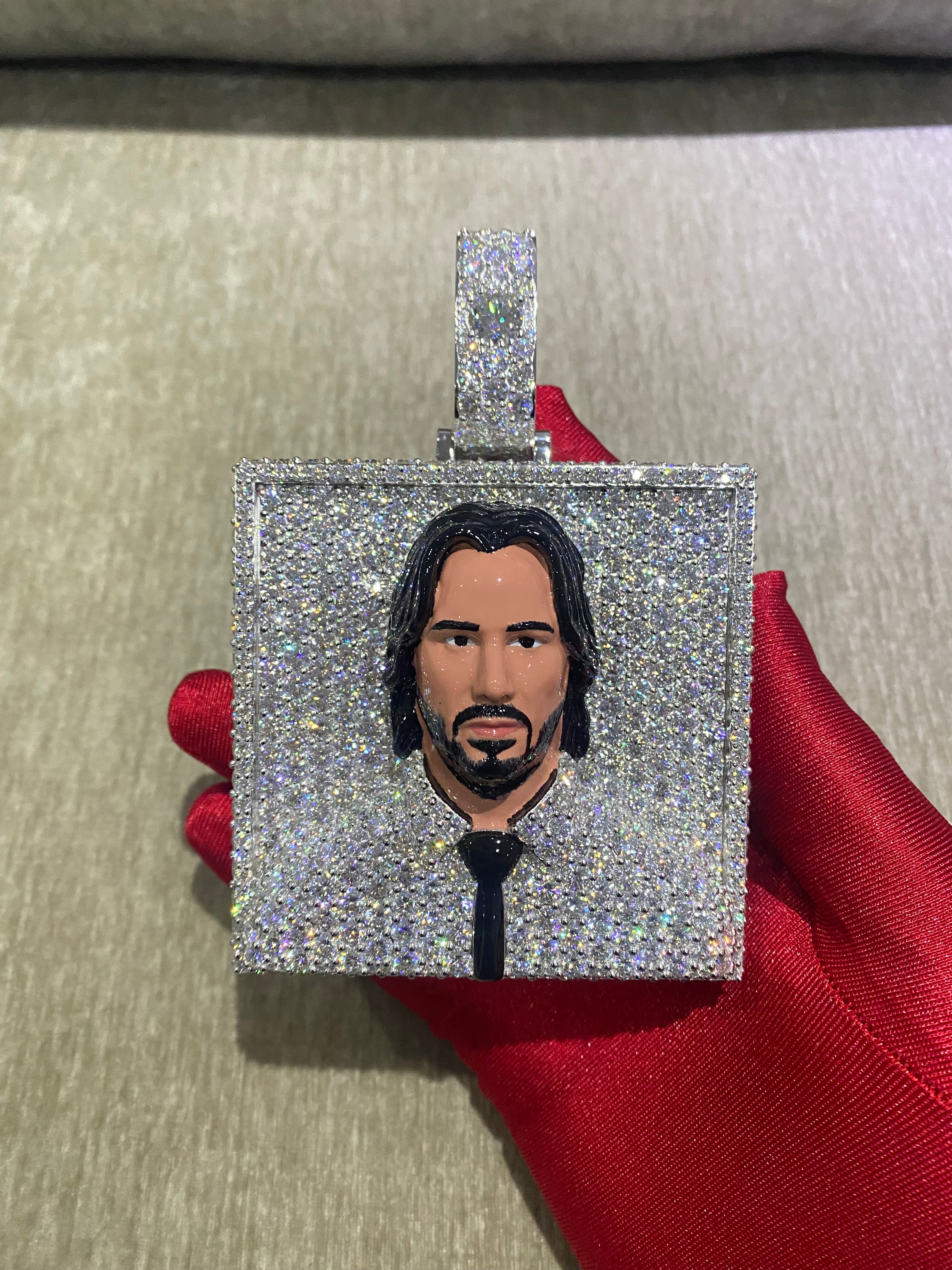 Silver & Enamel Moissanite Portrait Pendant