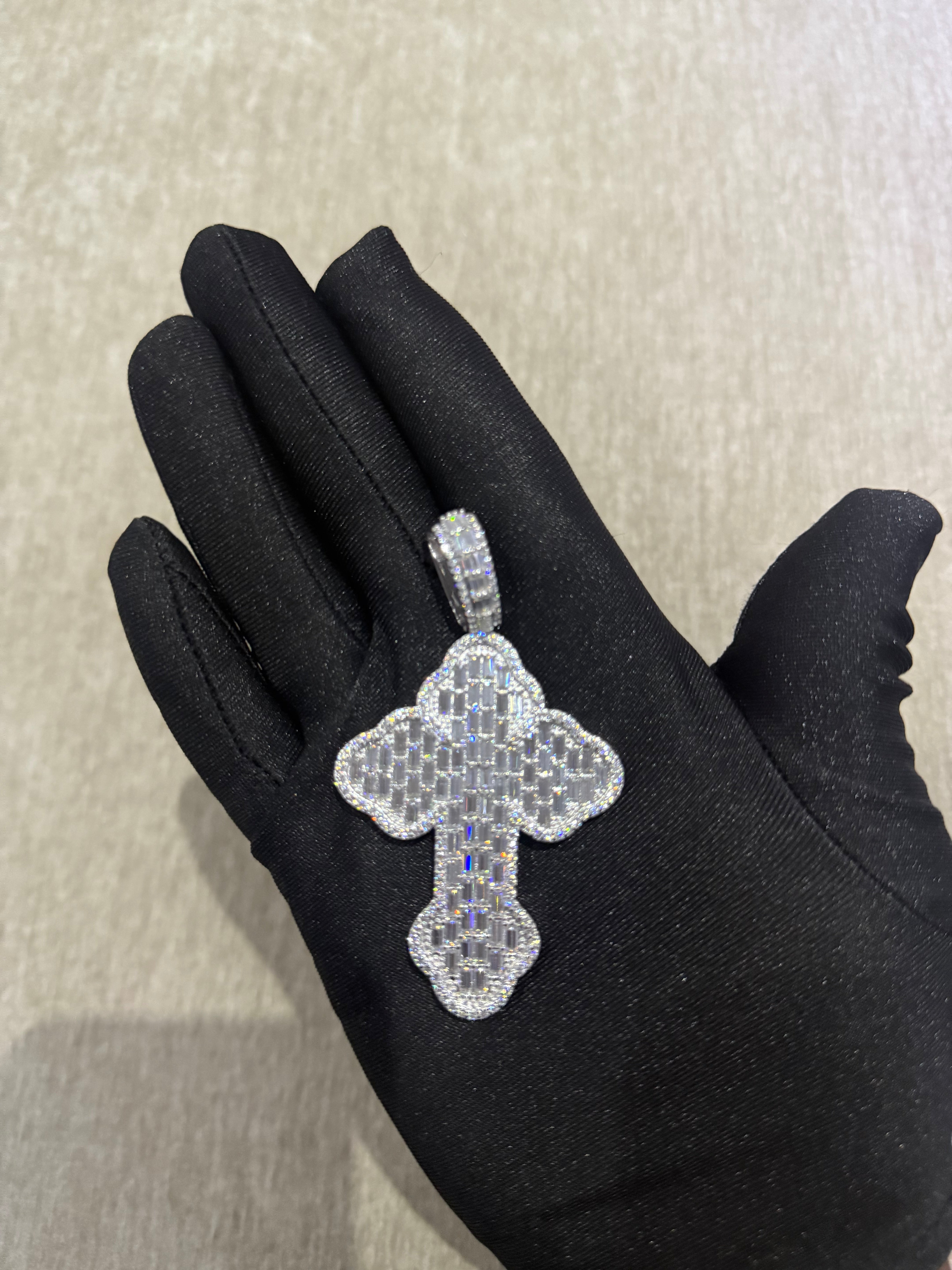 3-Inch Emerald-Cut Moissanite Cross Pendant