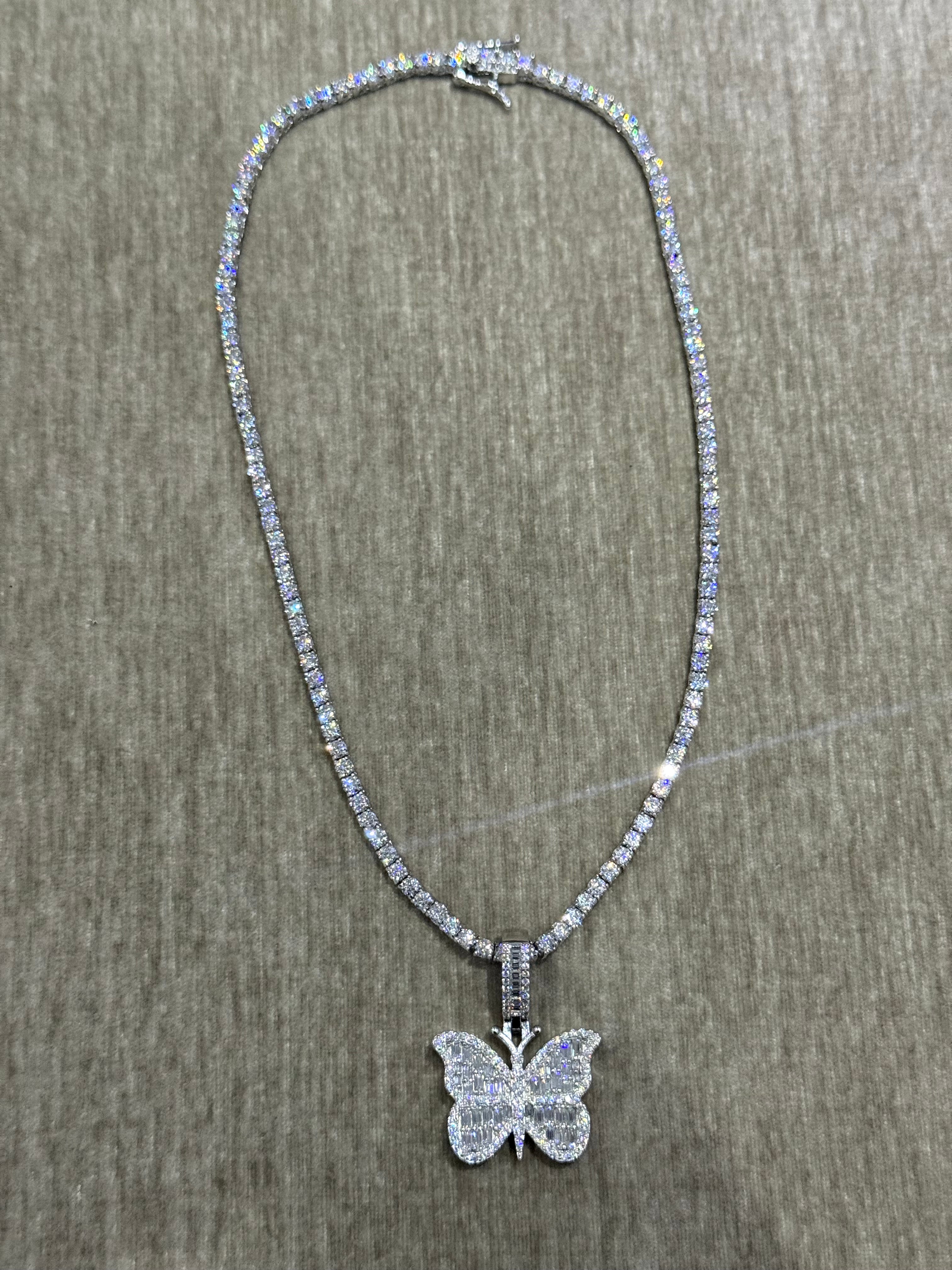 16-Inch Moissanite Tennis Chain & Butterfly Pendant Set