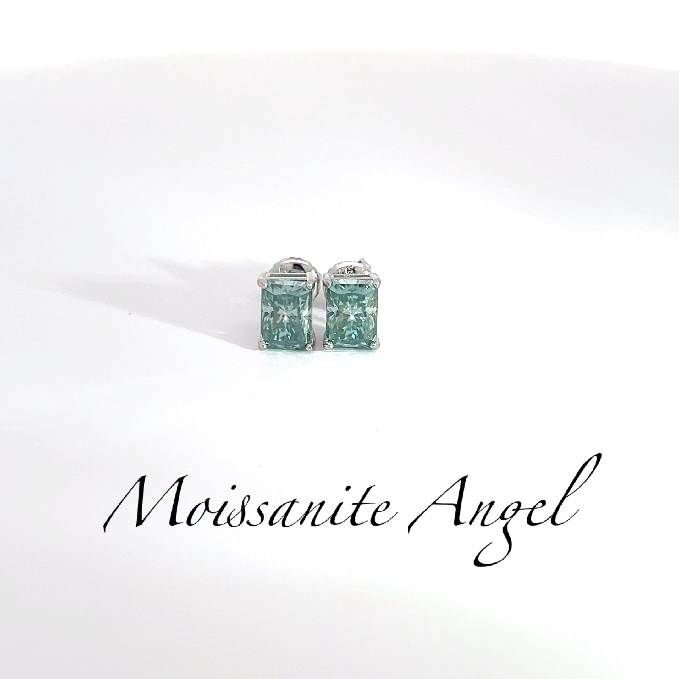Green Radiant-Cut Moissanite Studs — 2 CTW
