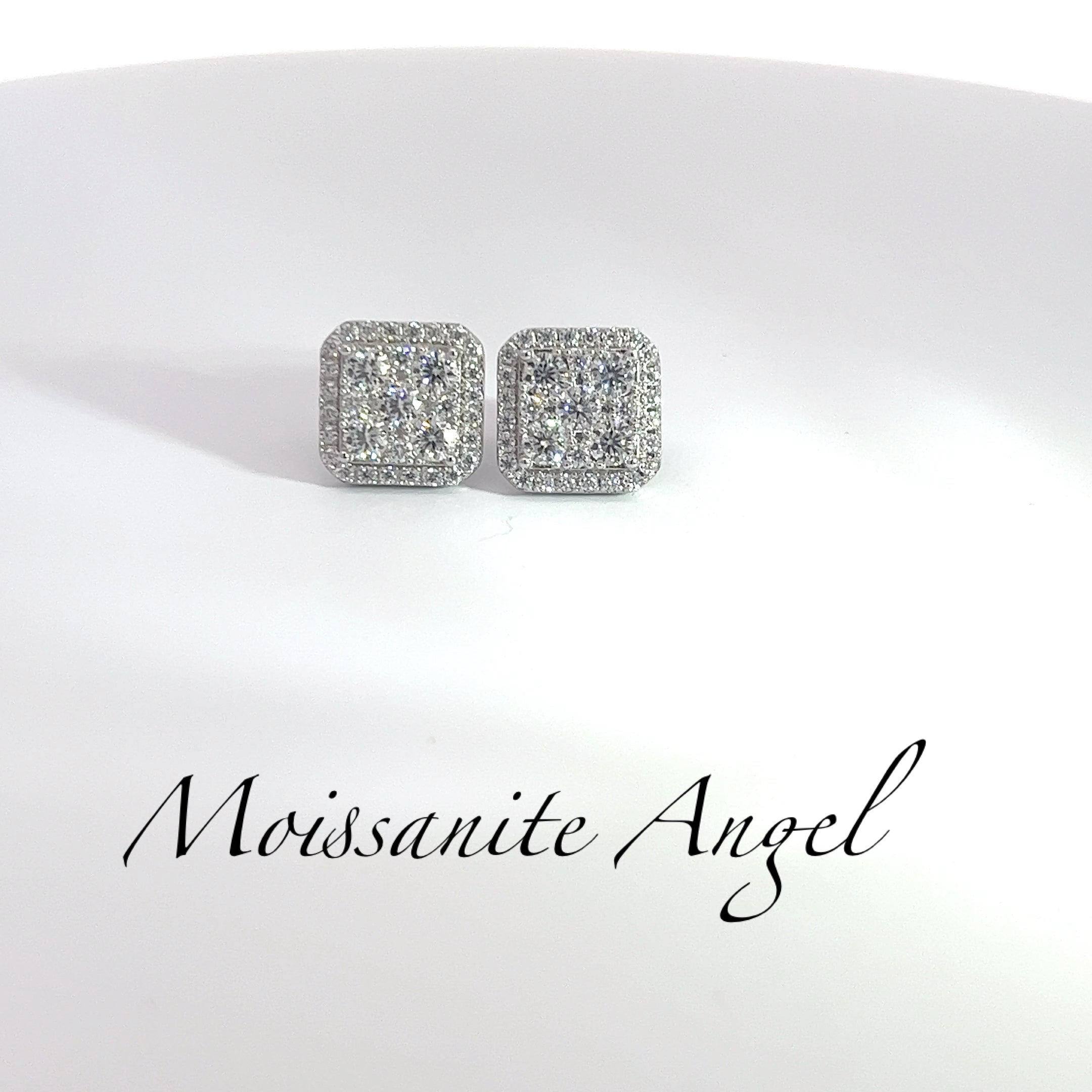 Large Square Cluster Moissanite Studs — 11mm