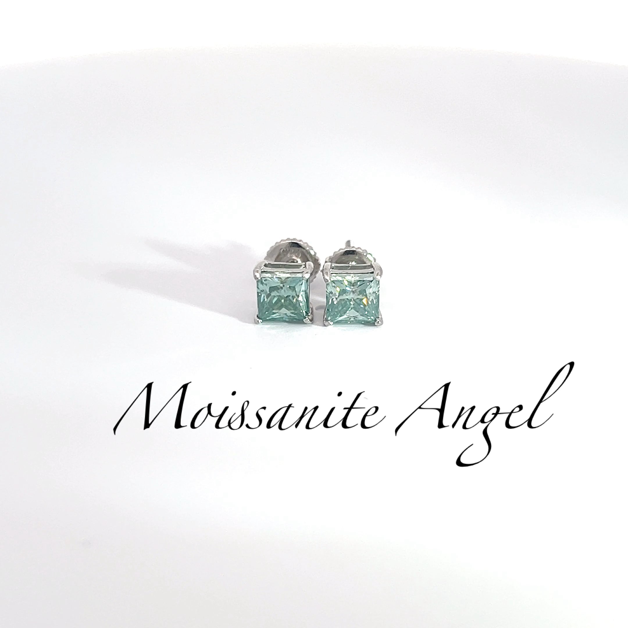 Green Princess-Cut Moissanite Studs — 2 CTW