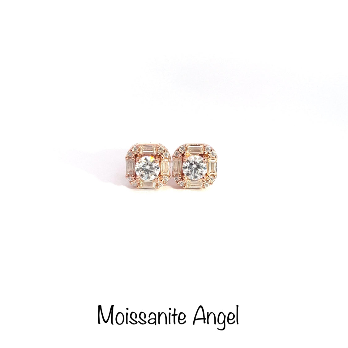 6 CTW Baguette & Round Moissanite Studs — Rose Gold Finish