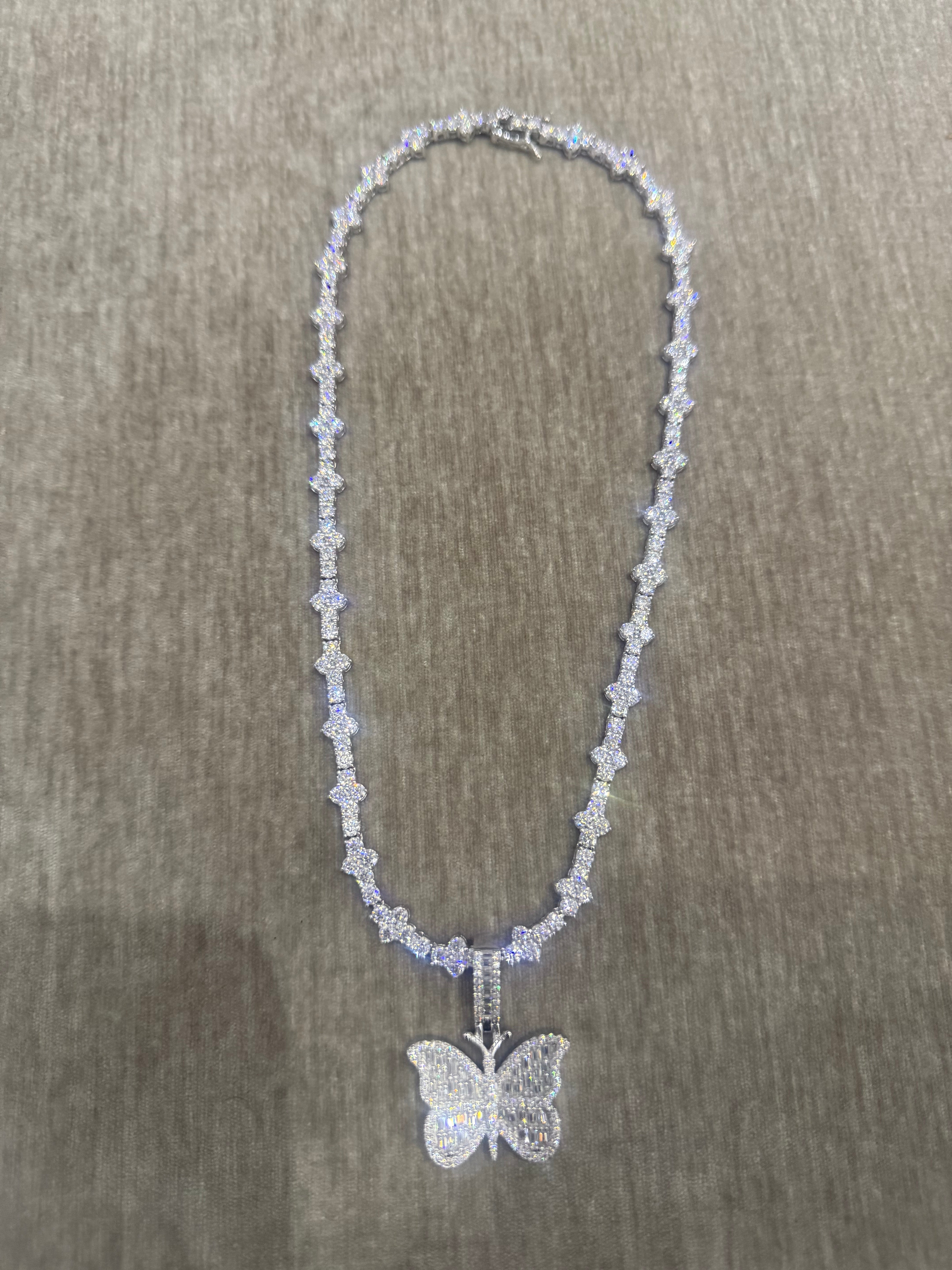 Butterfly Moissanite Tennis Chain & Pendant Set