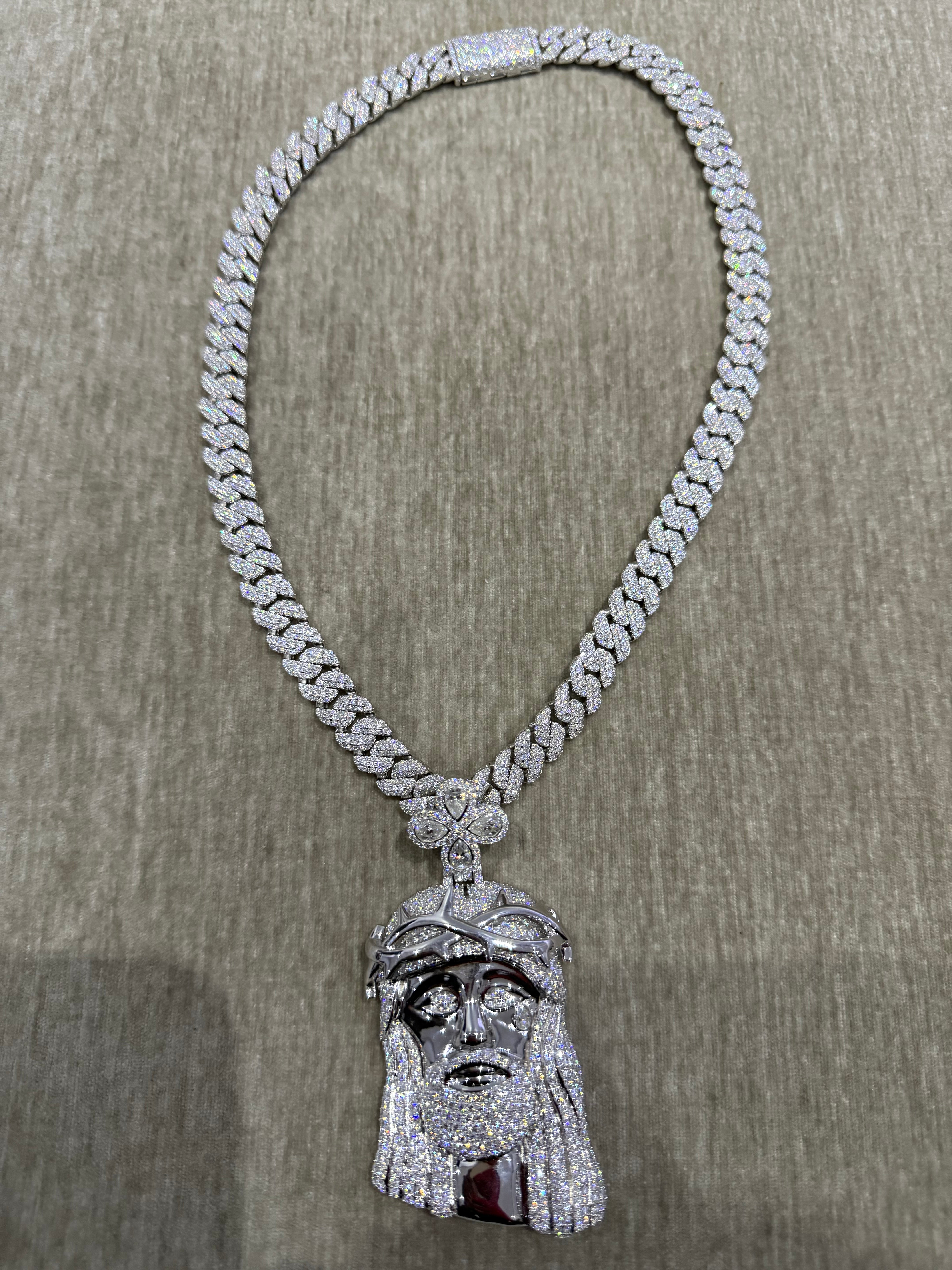 10mm Moissanite Chain & Jesus Pendant Set
