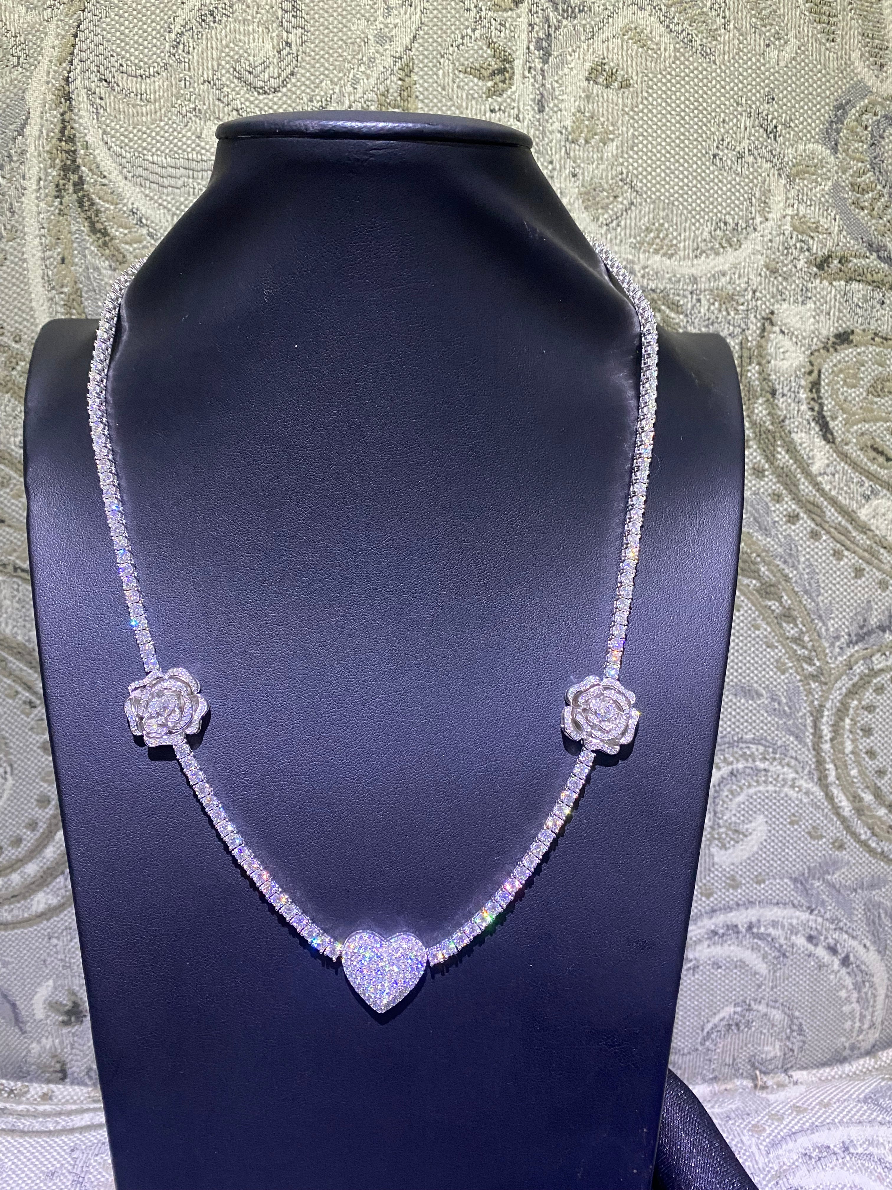 3mm Heart & Roses Moissanite Tennis Chain — 22 Inches