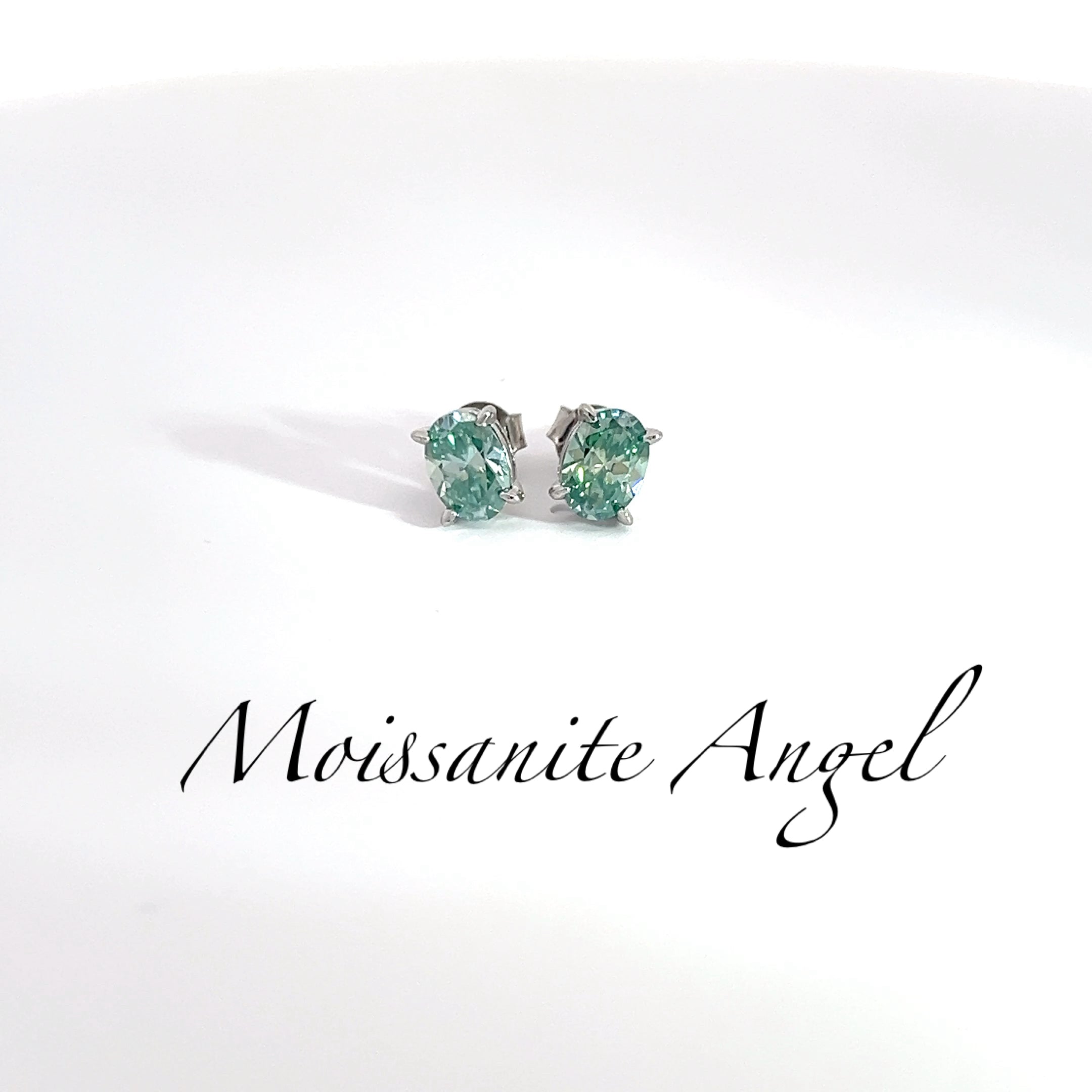 Green Oval Moissanite Studs — 2 CTW