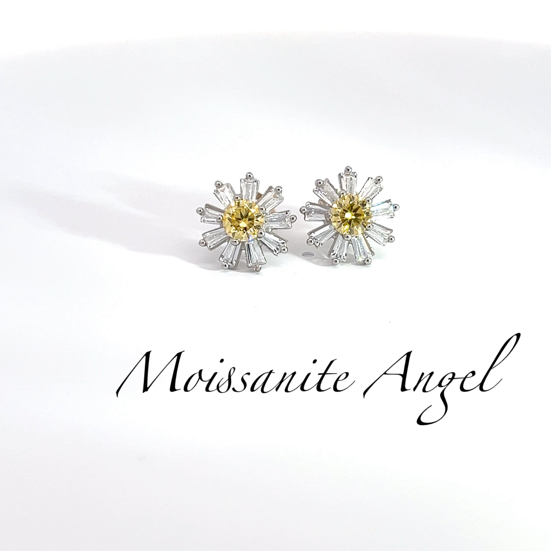 Yellow Flower Moissanite Earrings — 12mm