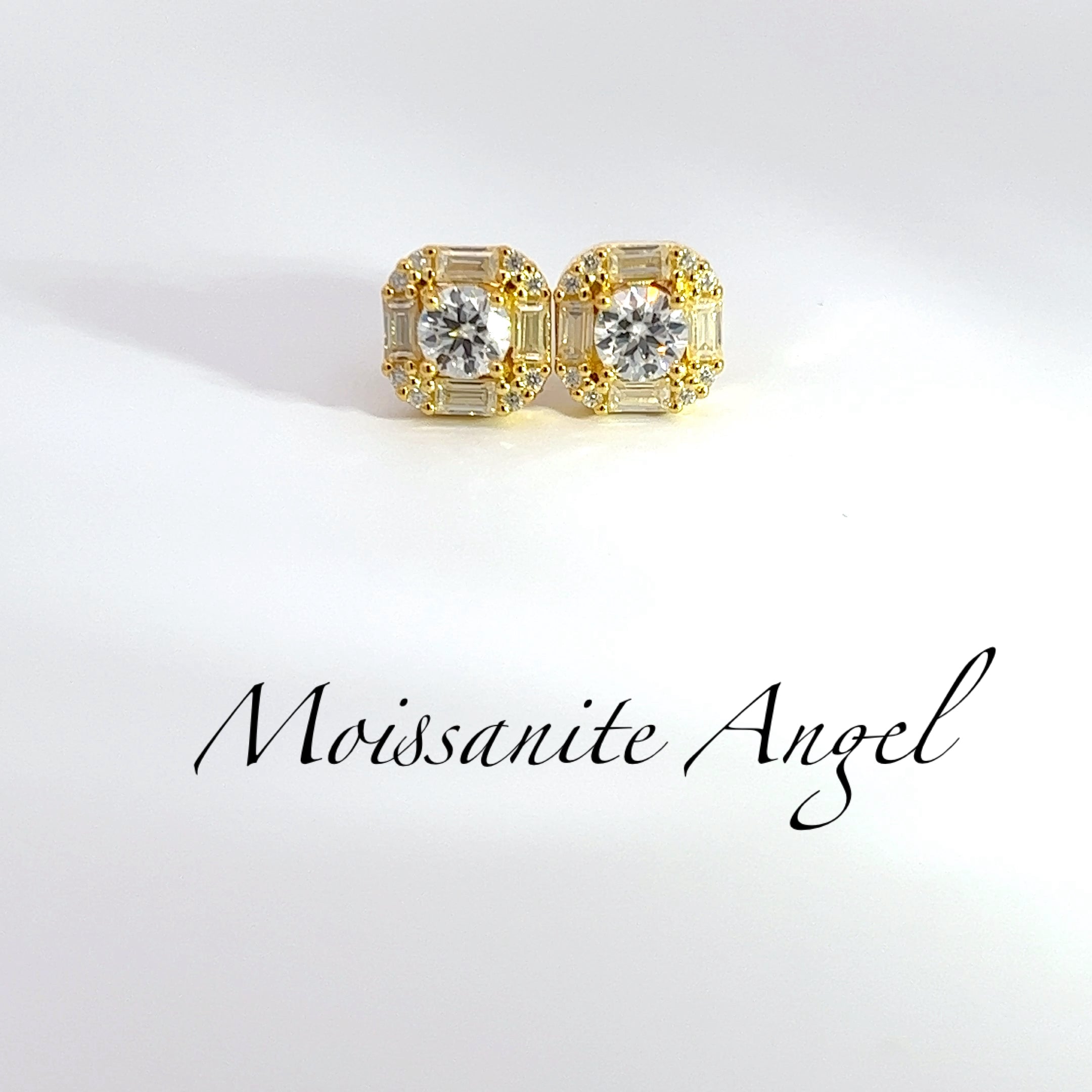 6 CTW Baguette & Round Moissanite Studs — Yellow Gold Finish