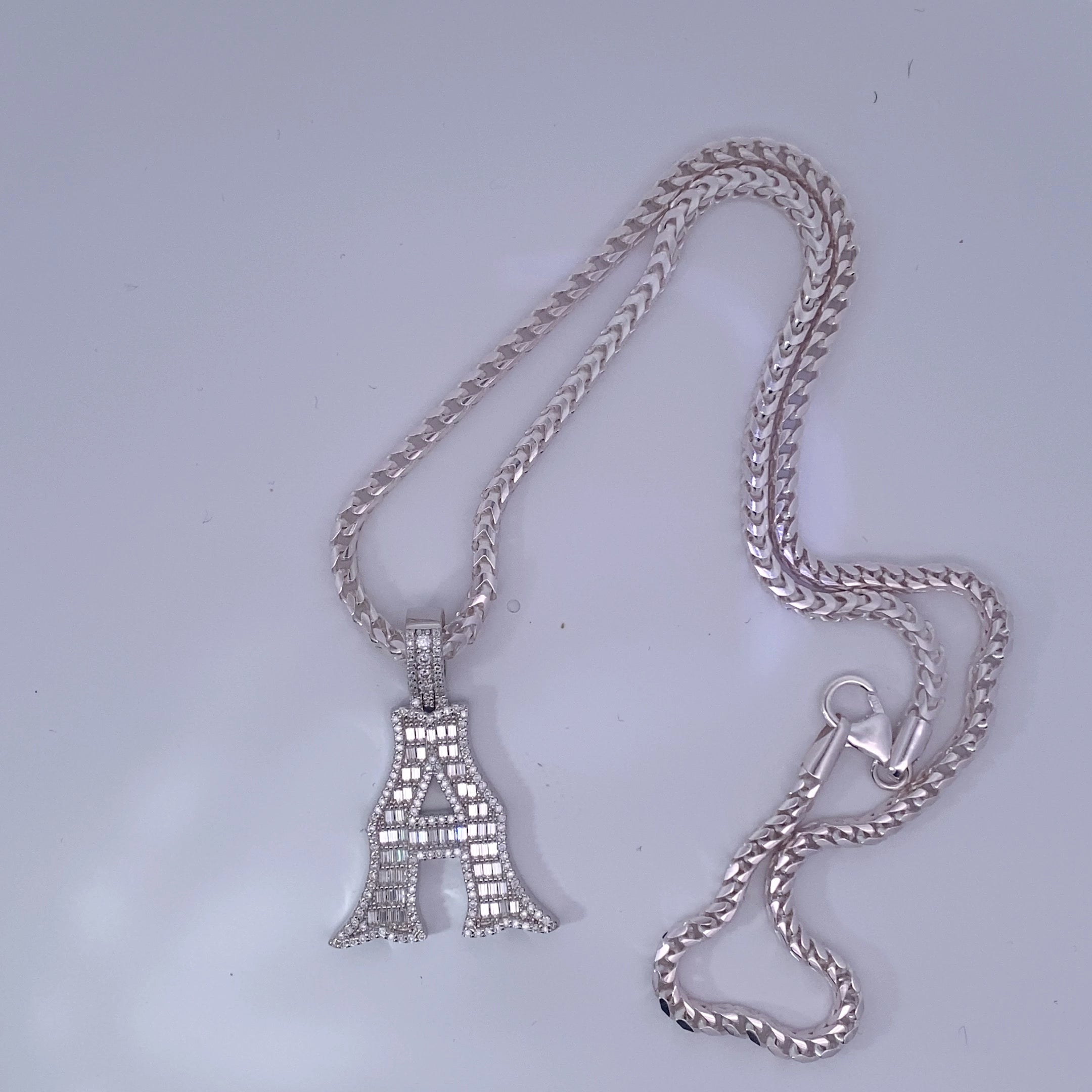 20-Inch Silver Franco Chain & Moissanite Letter A Pendant