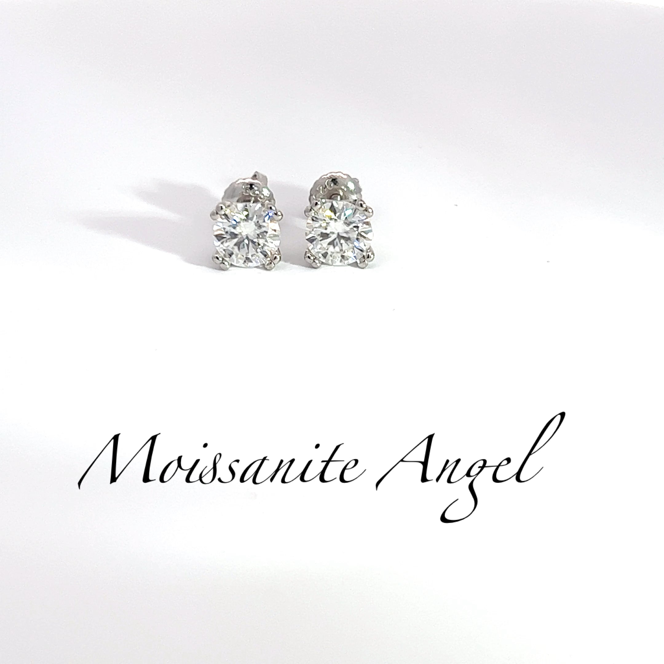 Double-Prong Round Moissanite Screw-Back Studs — 6.5mm