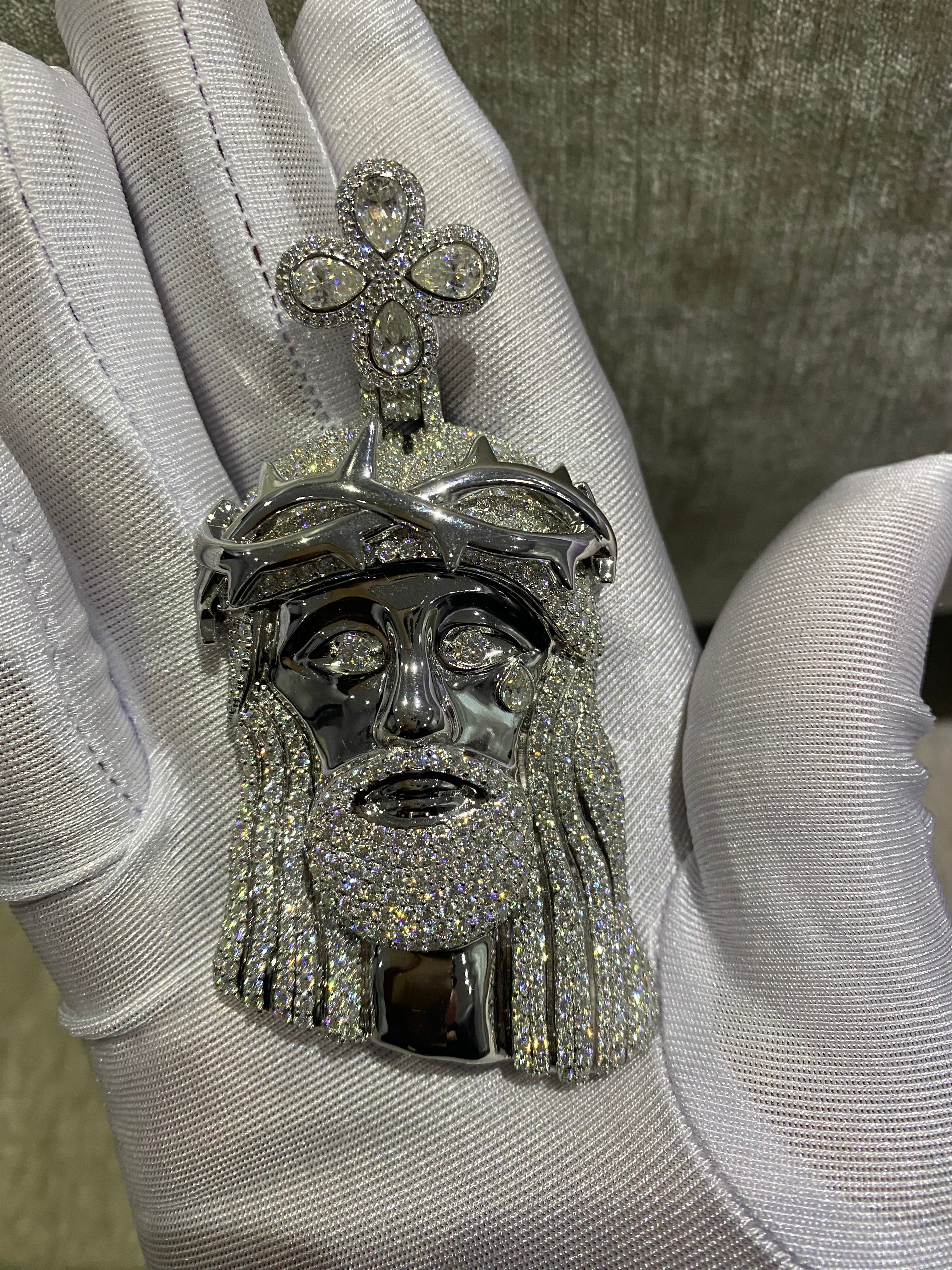 3-Inch Silver Moissanite Jesus Pendant