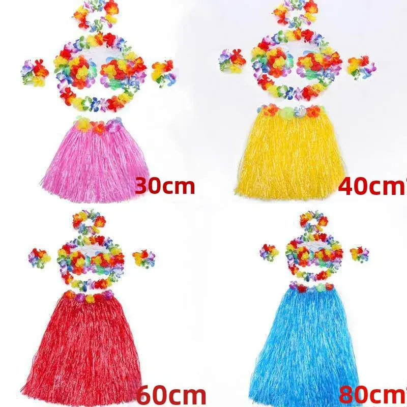 1pc 30cm/40/Cm60cm/80cm Hawaiian Grass Skirt Summer Beach Party Adult Dress Up