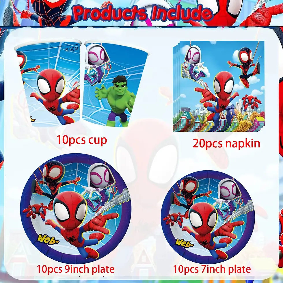 Thumbnail: Cartoon Spider Birthday Party Supplies Disposable Tableware Cup Plate Tablecloth