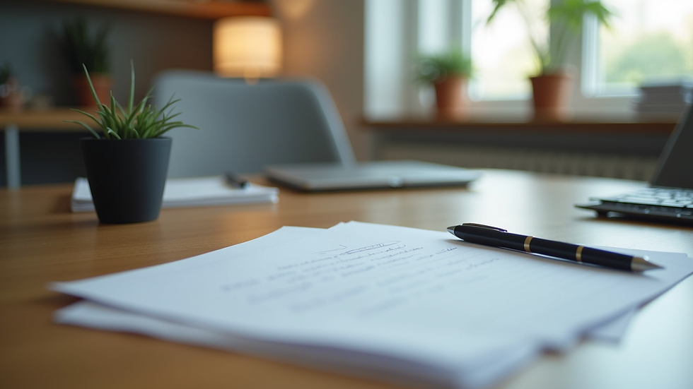 Close-up view of a psychologist’s desk with therapy notes and a calm environment