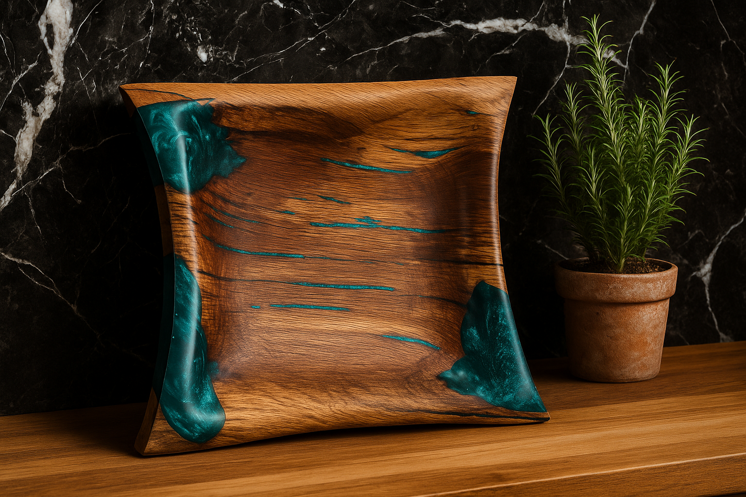 Hand-Carved Oak Wood Tray