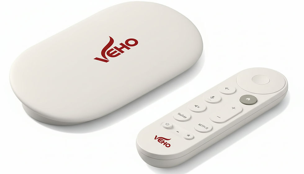 Eye-level view of a modern living room with a large TV and streaming device