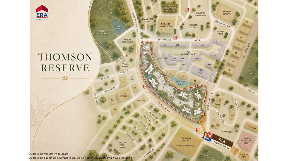 Site map showing the location of Thomson Reserve in District 20 Singapore with proximity to MRT (TE8).