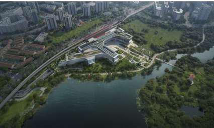 Artistic impression of the new Singapore Science center as part of the Jurong Lake District transformation