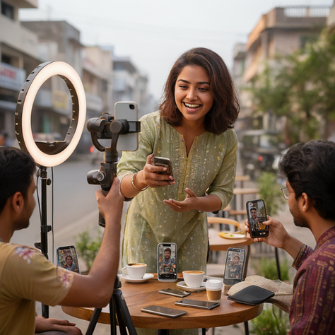 A regional Influencer in India creating social media influencer marketing content in a Tier-2 and Tier-3 city in India