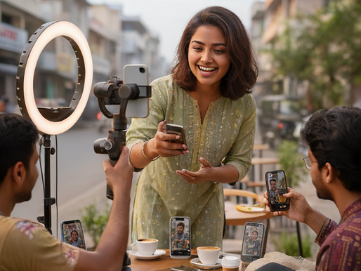 A regional Influencer in India creating social media influencer marketing content in a Tier-2 and Tier-3 city in India