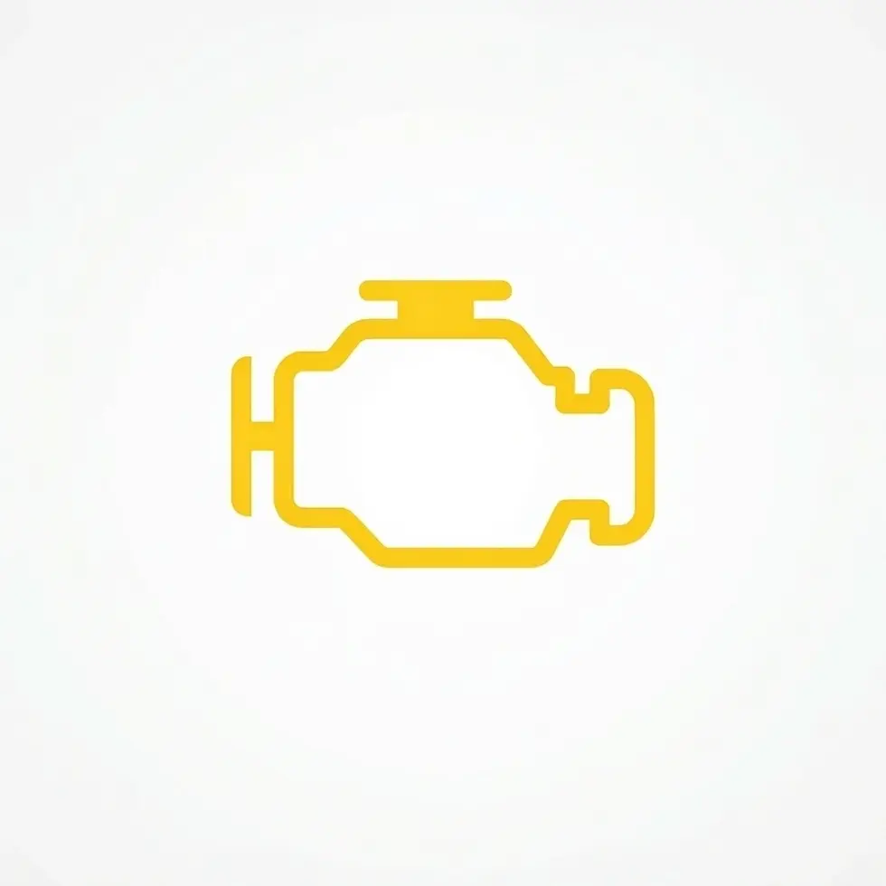 Digital graphic of a yellow check engine warning light icon. This symbol indicates a potential issue with a vehicle's engine.
