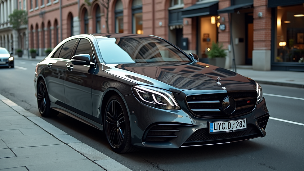 High angle view of a high-end luxury car parked on an urban street