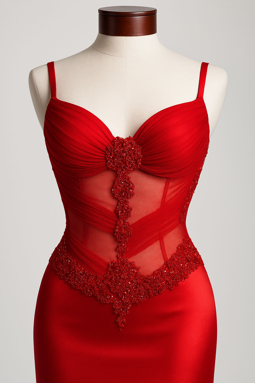 copy of C-5260 Pleated Chiffon Corset, pearled, seeds beads over lace details,ba
