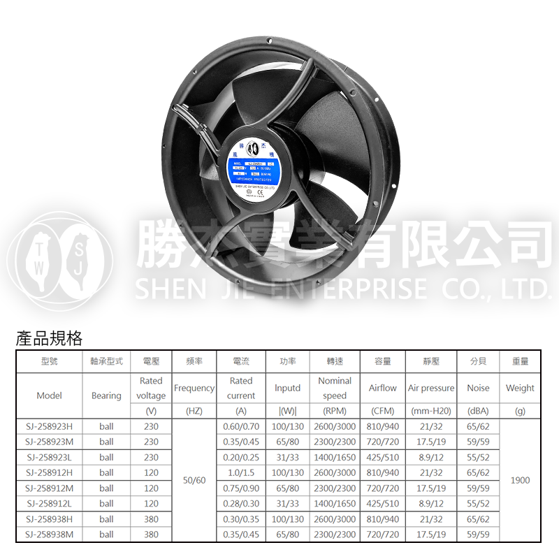 縮圖：SJ-2589 10吋軸流散熱風扇