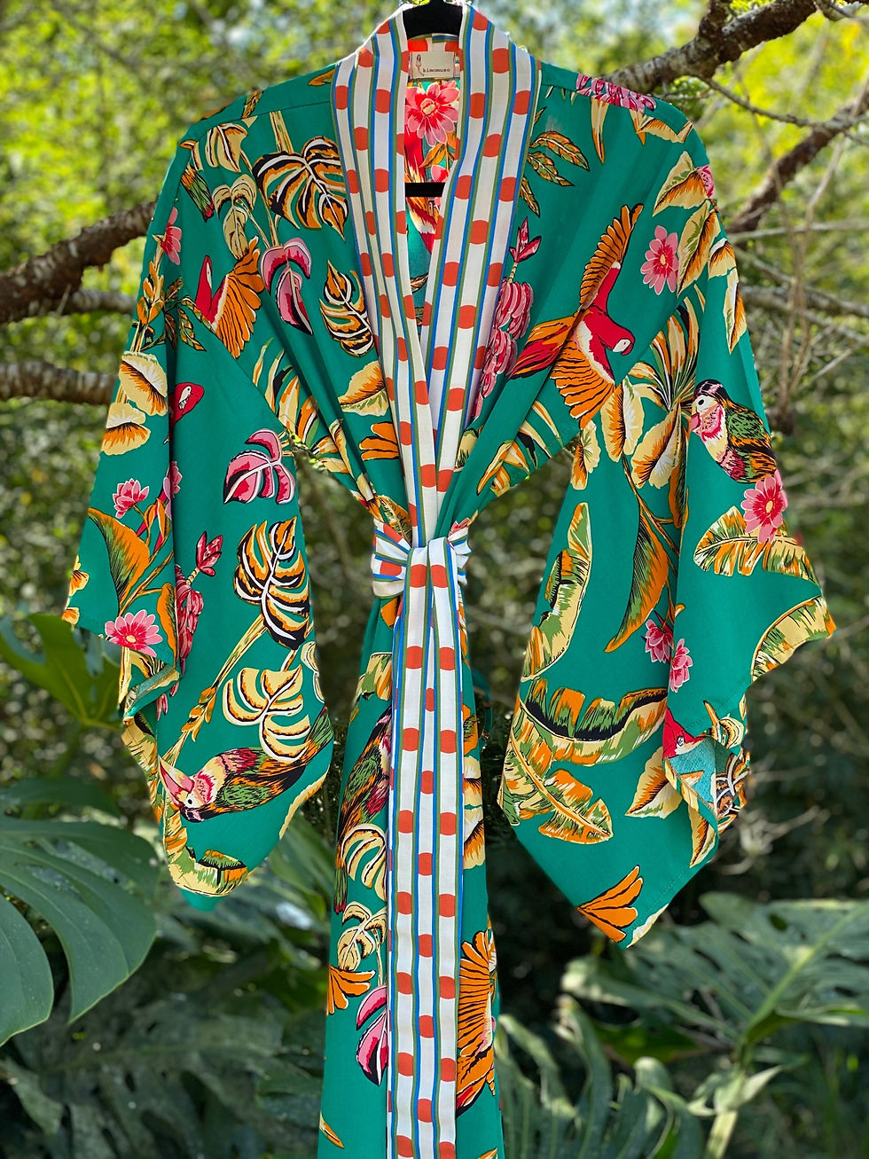 Kimono longo verde petróleo