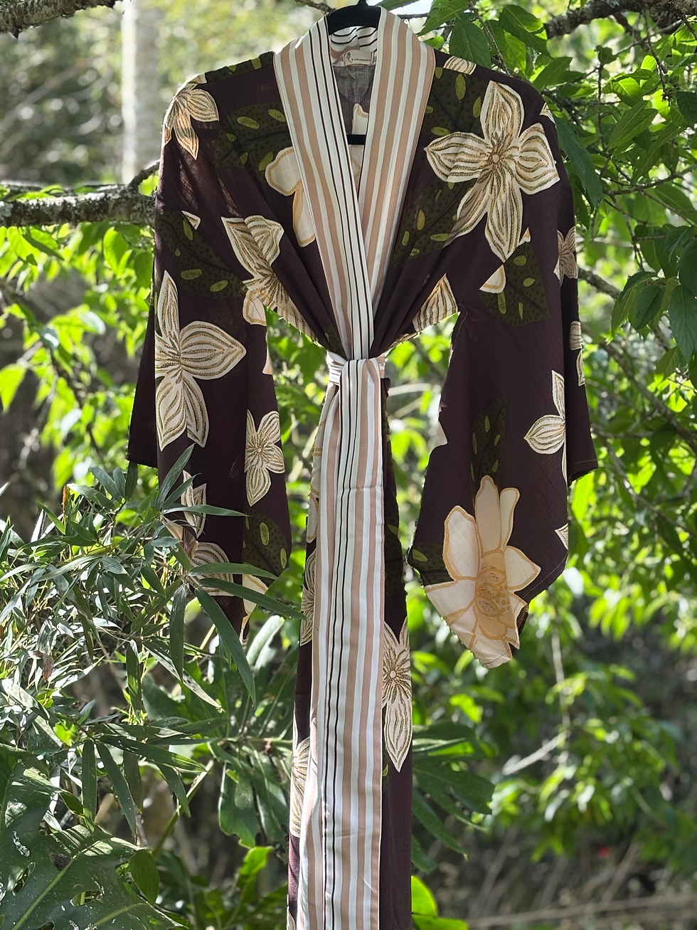 Kimono longo floral preto