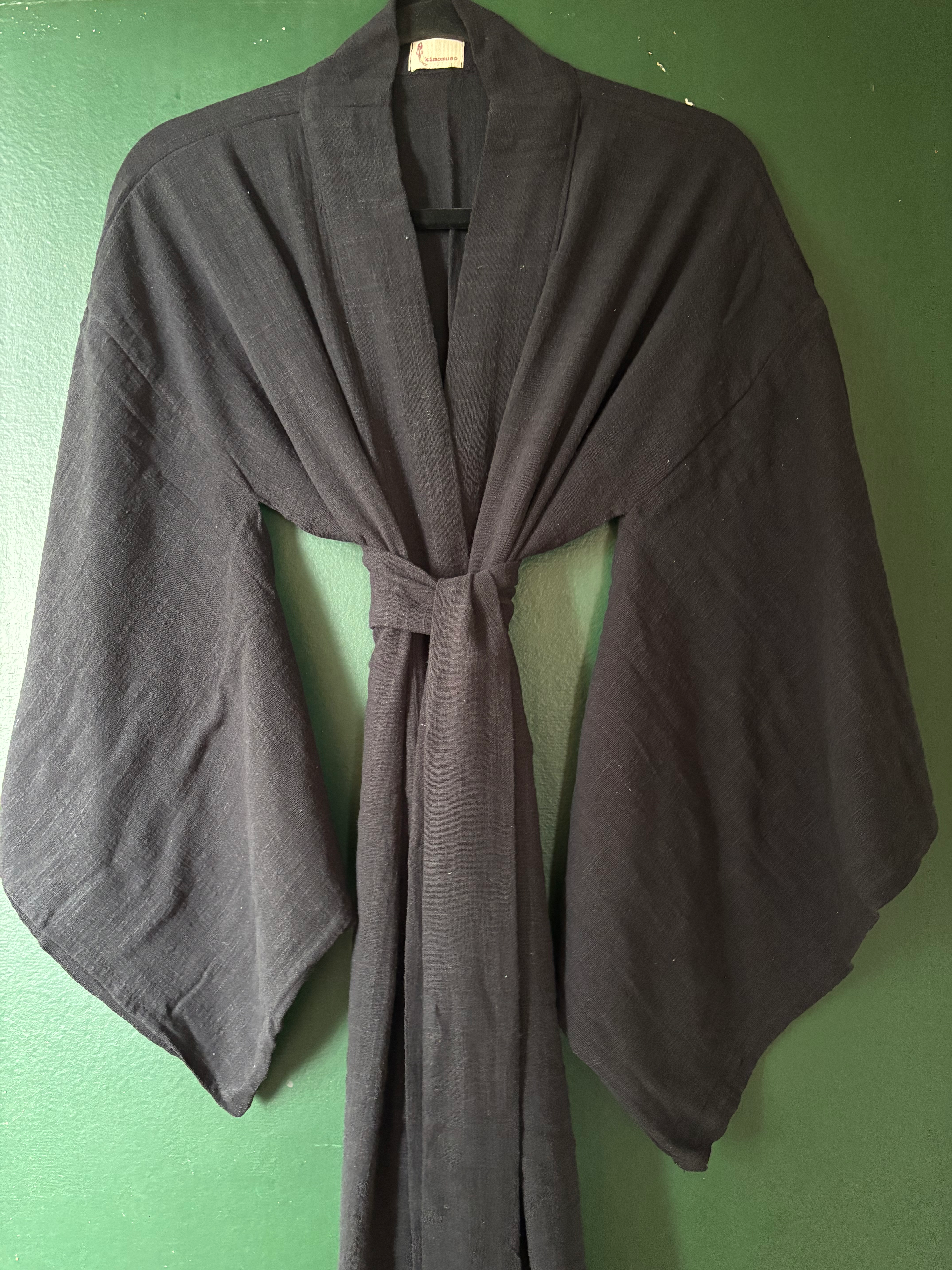 Kimono longo em gaze de algodão preto